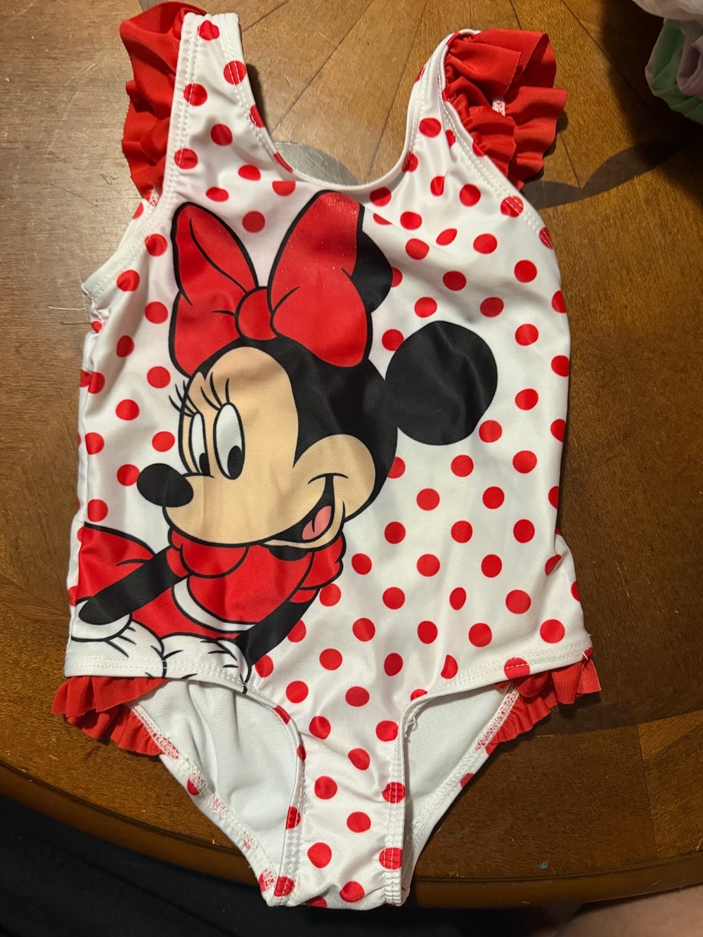 Disney Girls White and Red Minnie Mouse Polka Dot One-Piece Swimsuit